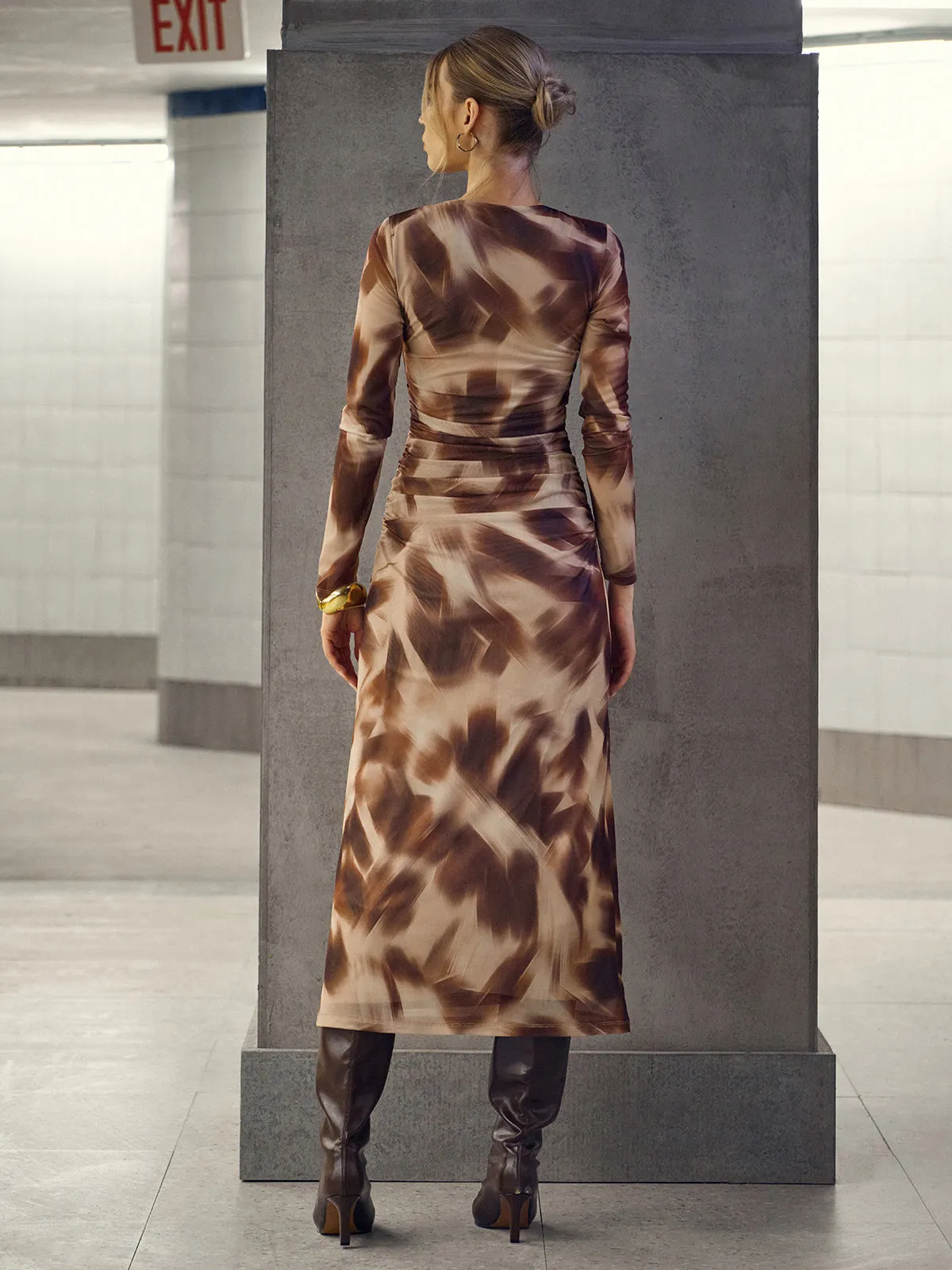 Abstract Print Twisted Mesh Midi Dress sold by COMMENSE product image thumbnail 5