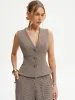 Houndstooth V-Neck Button Vest sold by COMMENSE