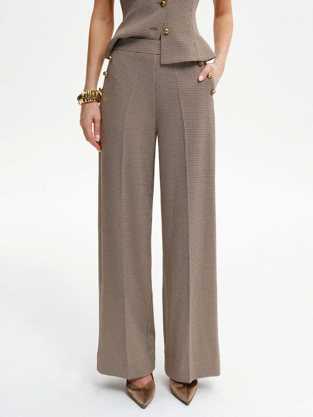 Houndstooth Metal Detail Mid-Waist Pants sold by COMMENSE product image thumbnail 5