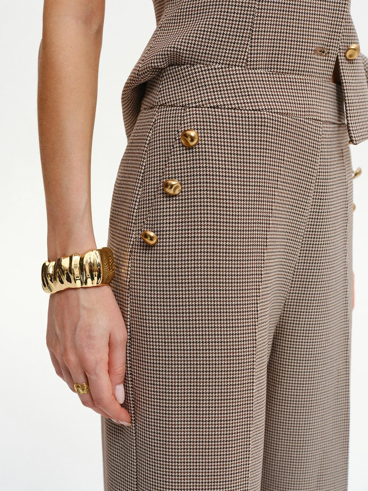 Houndstooth Metal Detail Mid-Waist Pants sold by COMMENSE product image thumbnail 3