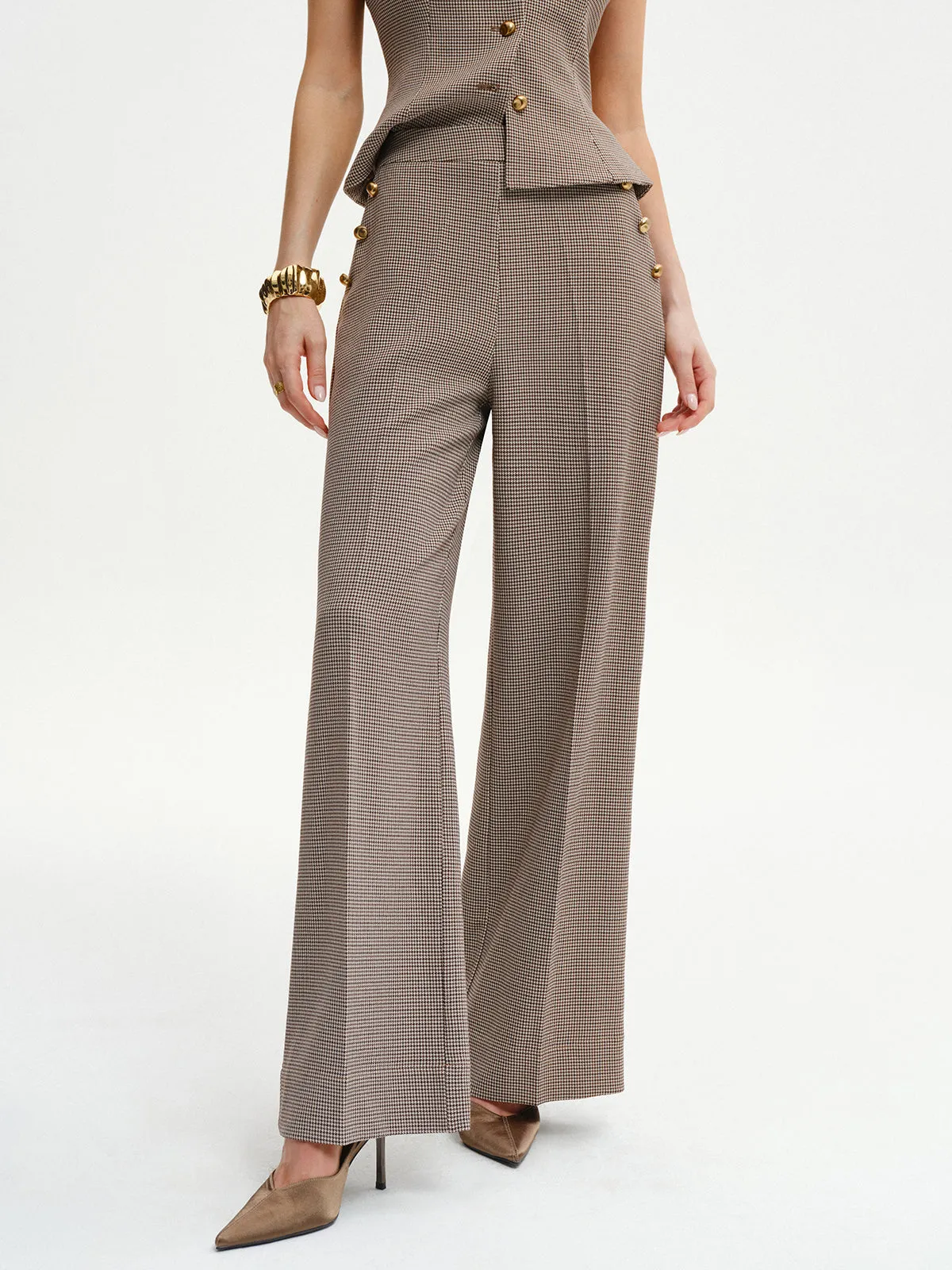Houndstooth Metal Detail Mid-Waist Pants sold by COMMENSE product image thumbnail 4