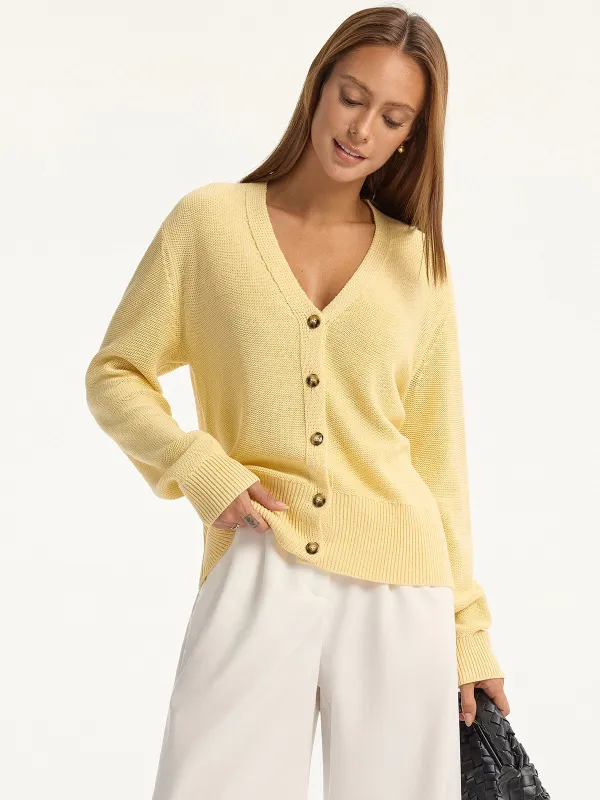 V-Neck Buttoned Knit Cardigan sold by COMMENSE