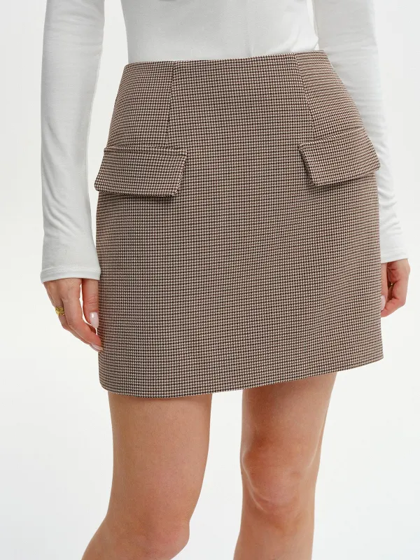 Houndstooth Decor Pocket Mini Skirt sold by COMMENSE