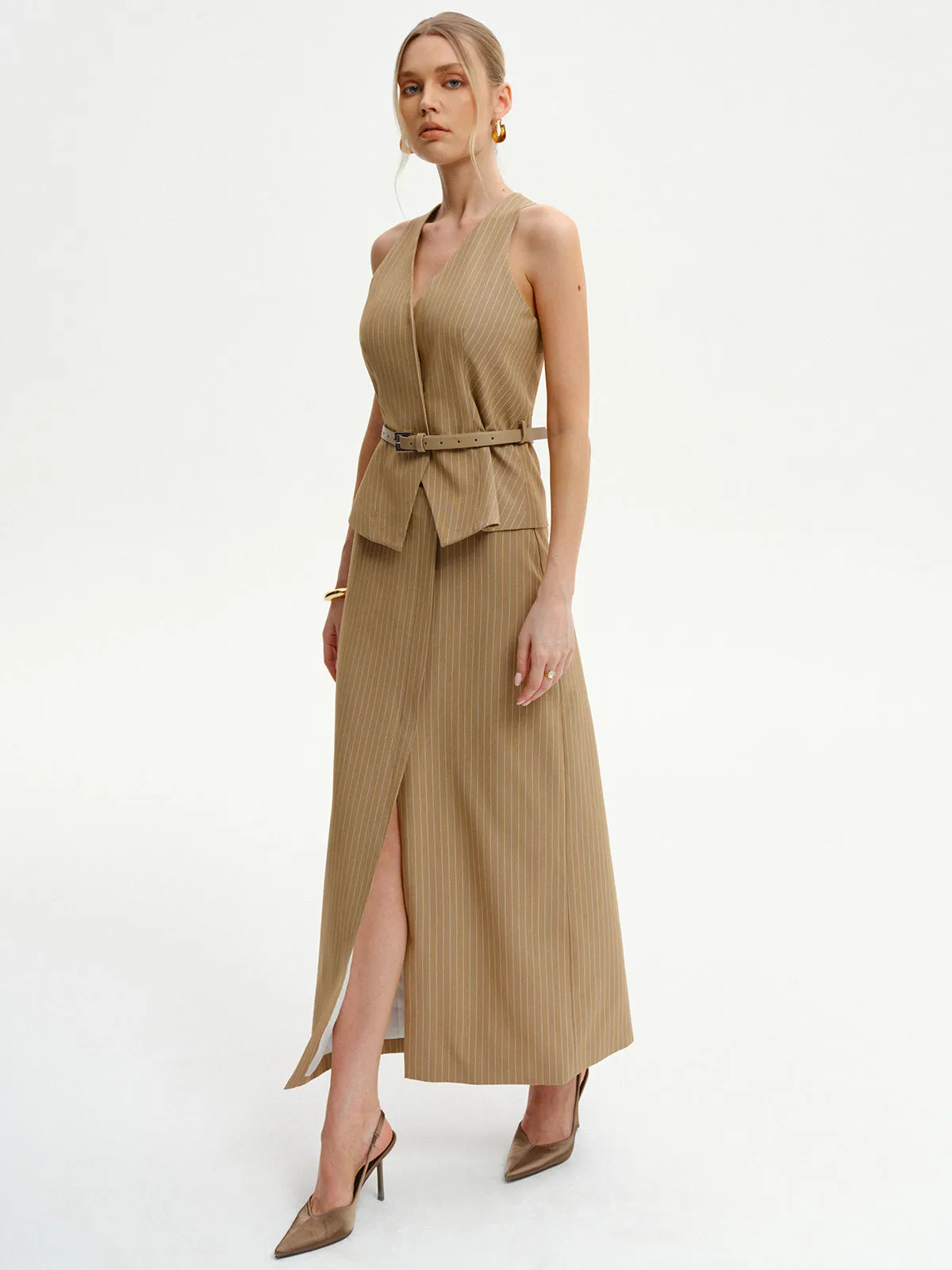 Belted Pinstripe Sleeveless Vest sold by COMMENSE product image thumbnail 5