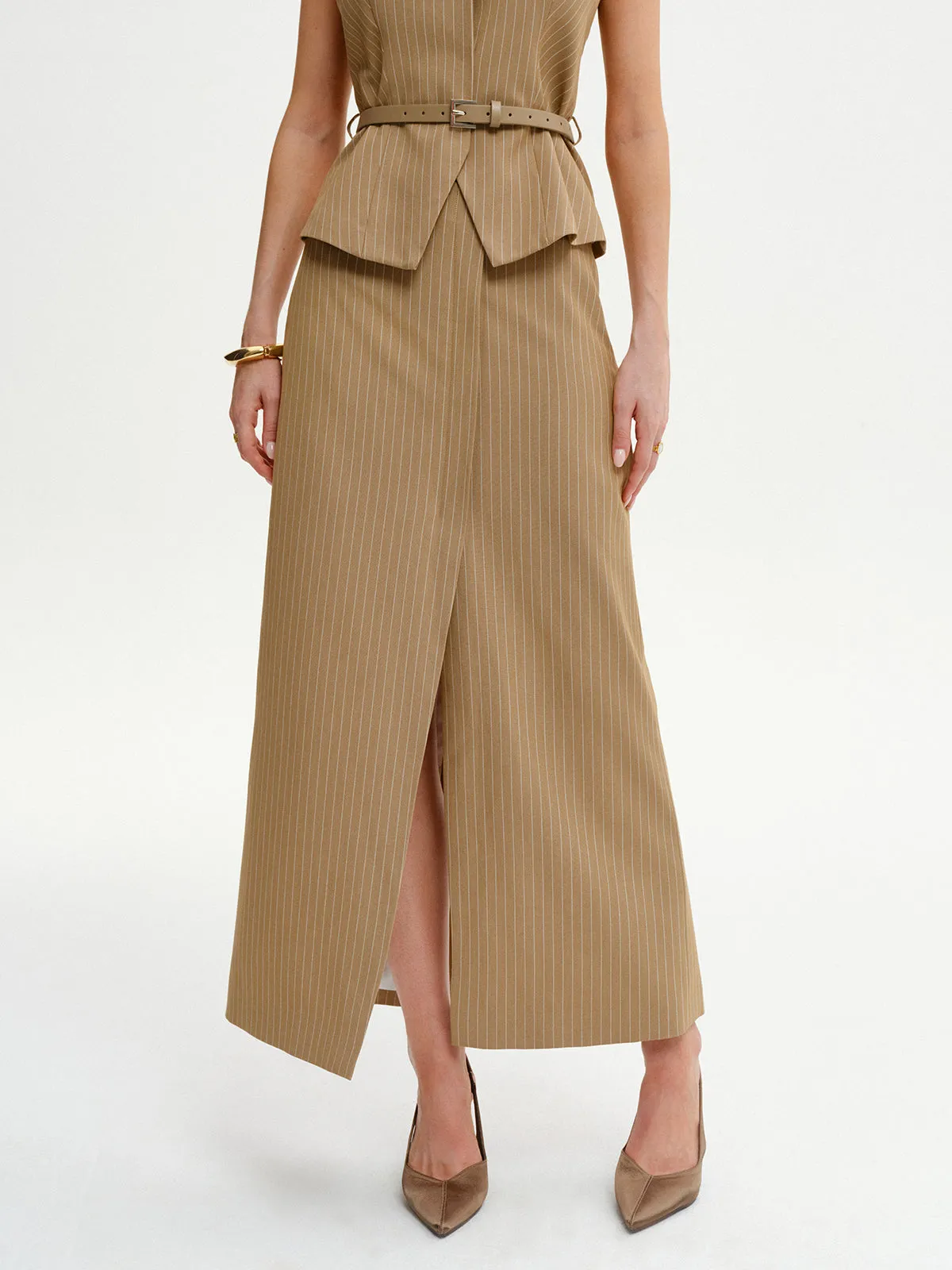 Pinstripe Slit Midi Skirt sold by COMMENSE product image thumbnail 2