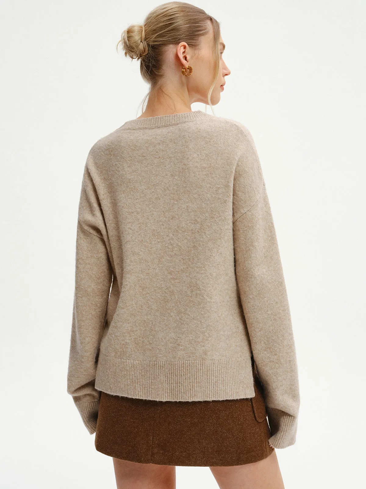 Wool-Blend V-Neck Sweater with Side Slit sold by COMMENSE product image thumbnail 4