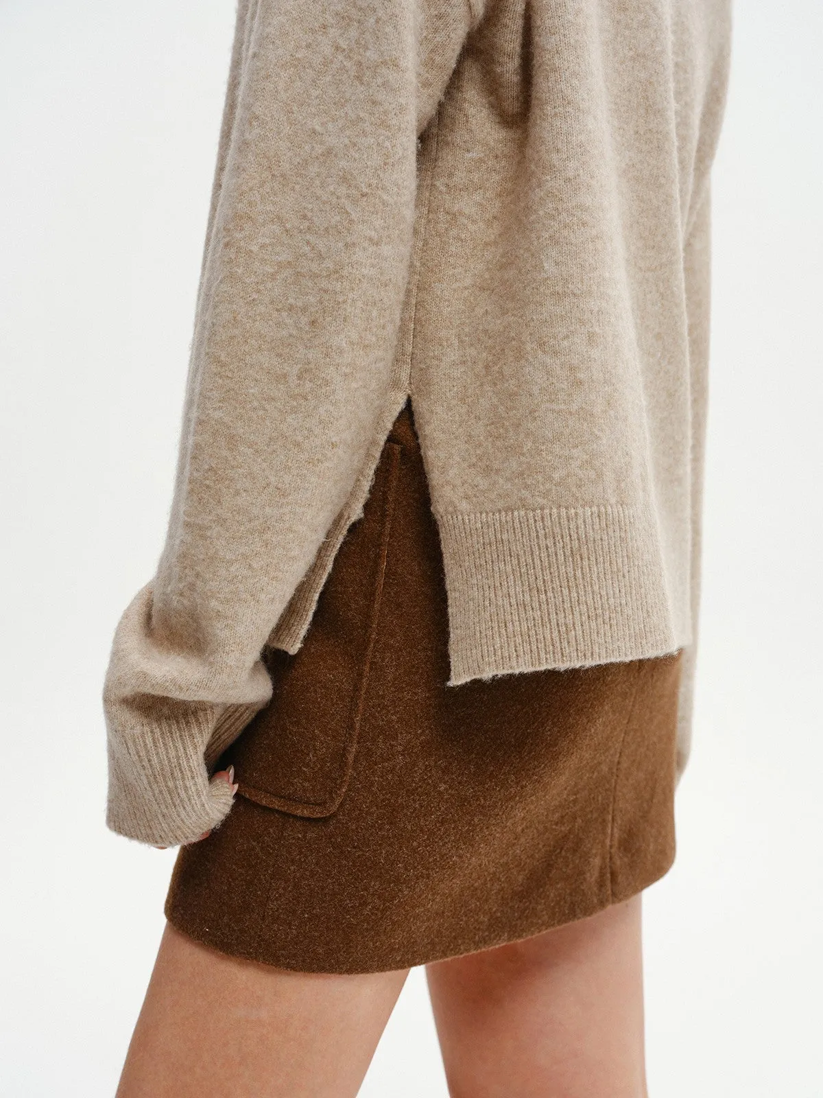Wool-Blend V-Neck Sweater with Side Slit sold by COMMENSE product image thumbnail 3