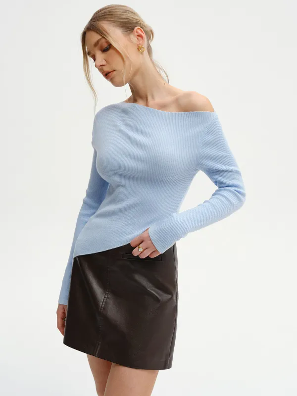 Wool-Blend Asymmetric Hem Knit Top sold by COMMENSE