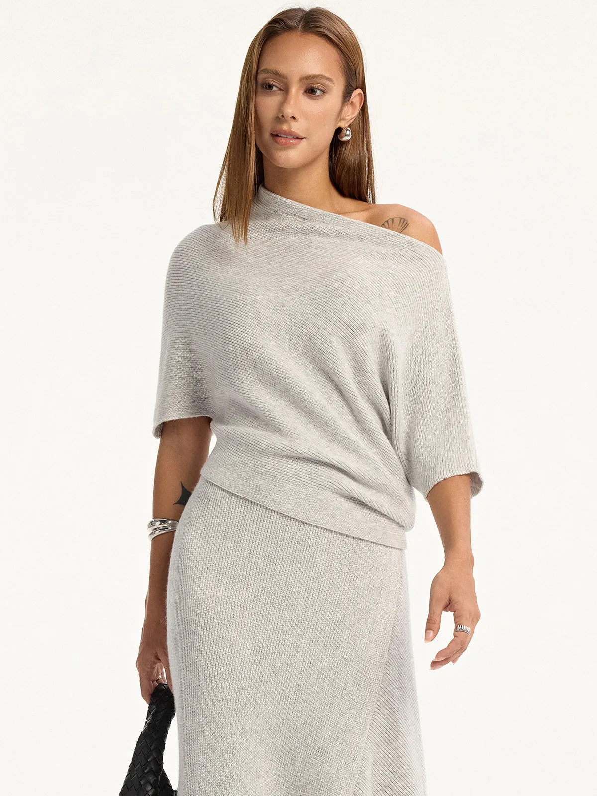 Wool-Blend Off-Shoulder Knit Top sold by COMMENSE