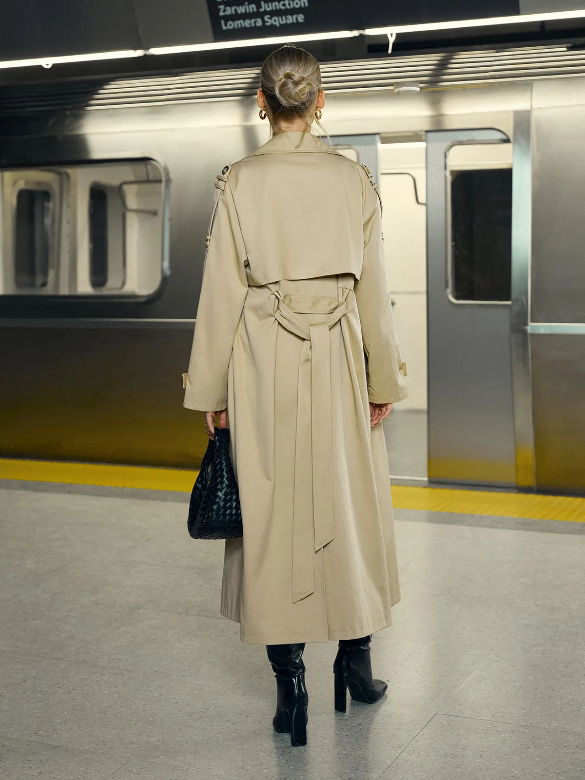 Cotton-Blend Double-Breasted Belted Long Trench Coat sold by COMMENSE product image thumbnail 5