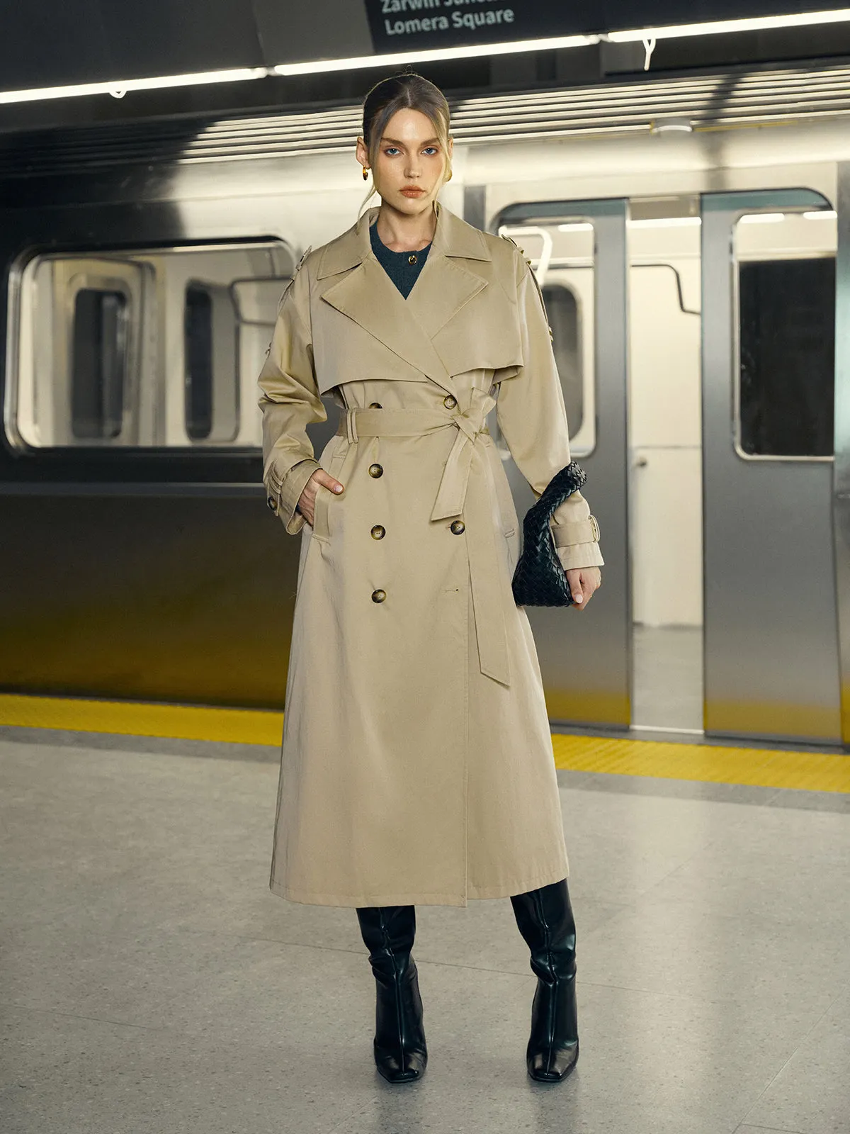 Cotton-Blend Double-Breasted Belted Long Trench Coat sold by COMMENSE