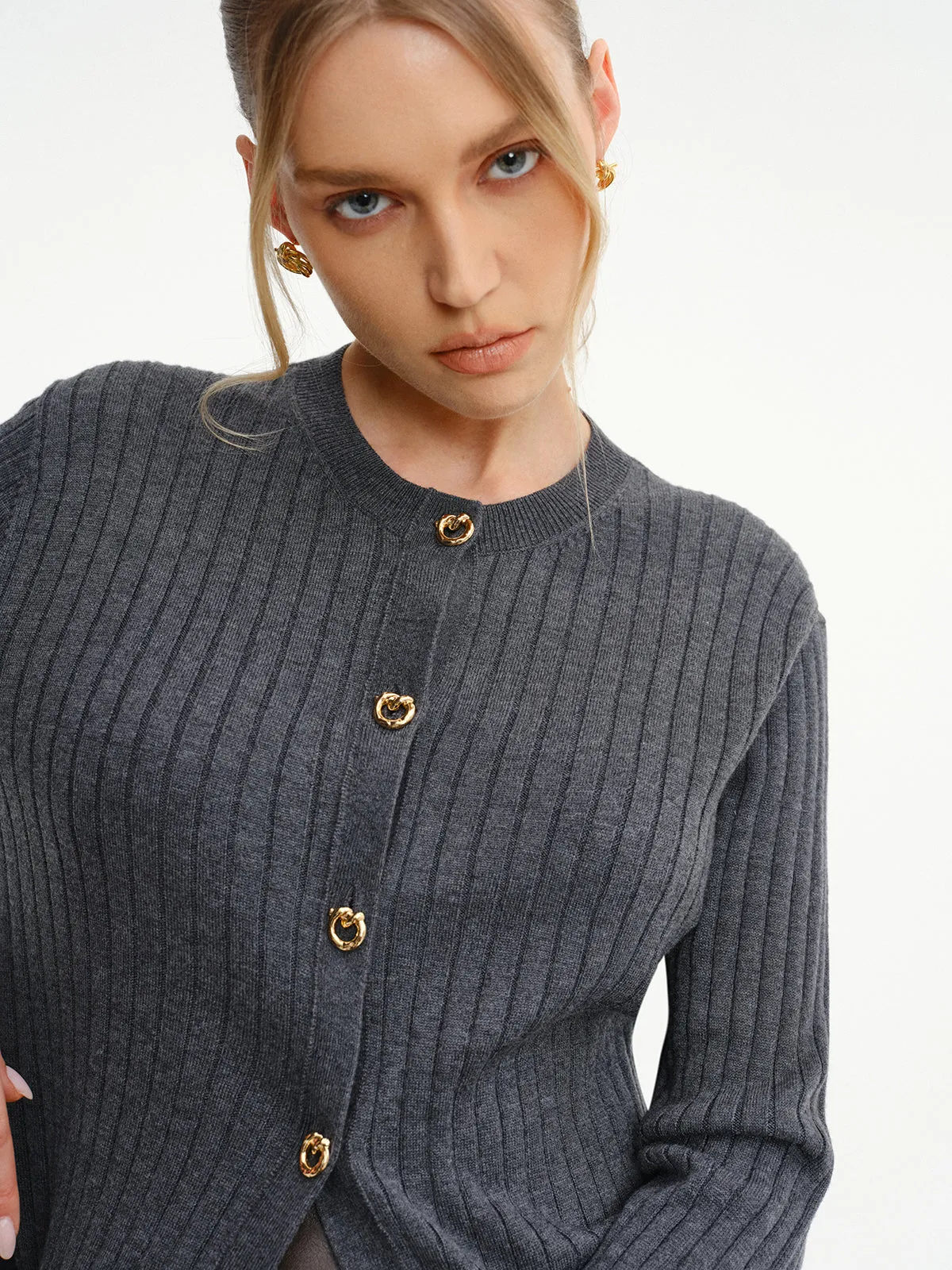 Wool-Blend Ribbed Knit Cardigan sold by COMMENSE product image thumbnail 3