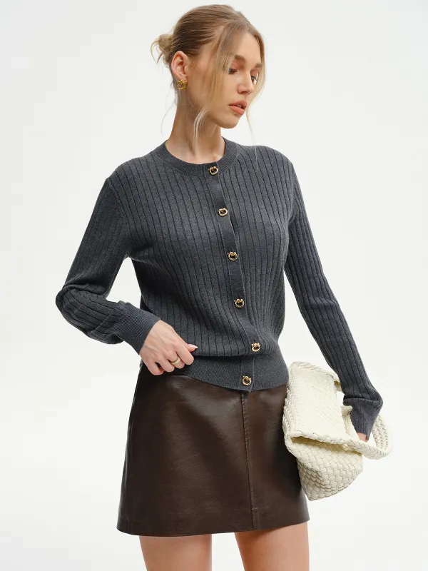 Wool-Blend Ribbed Knit Cardigan sold by COMMENSE