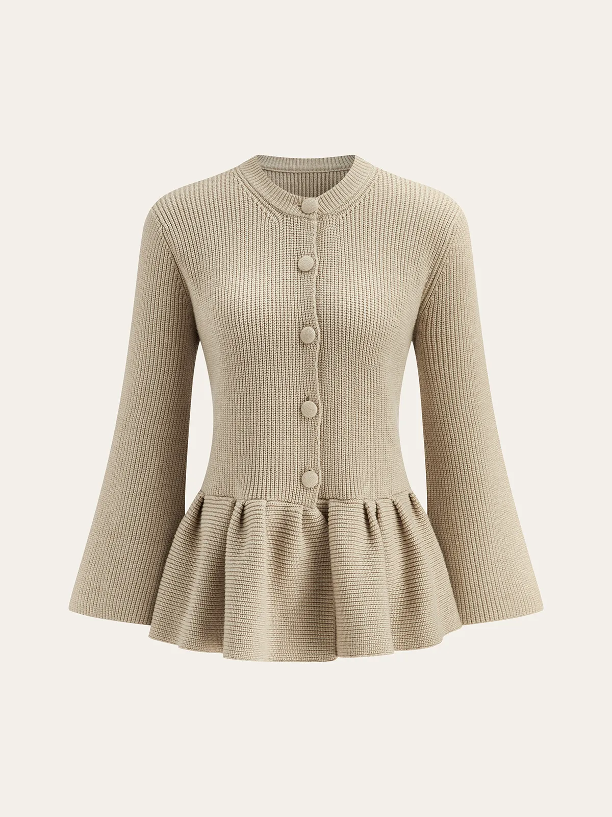 Wool-Blend Peplum Hem Cardigan sold by COMMENSE