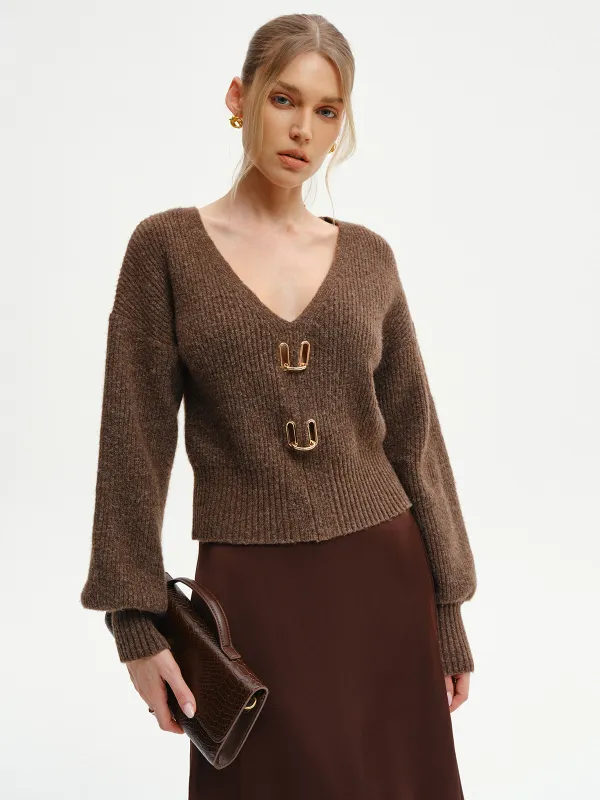 Wool-Blend V-Neck Sweater sold by COMMENSE
