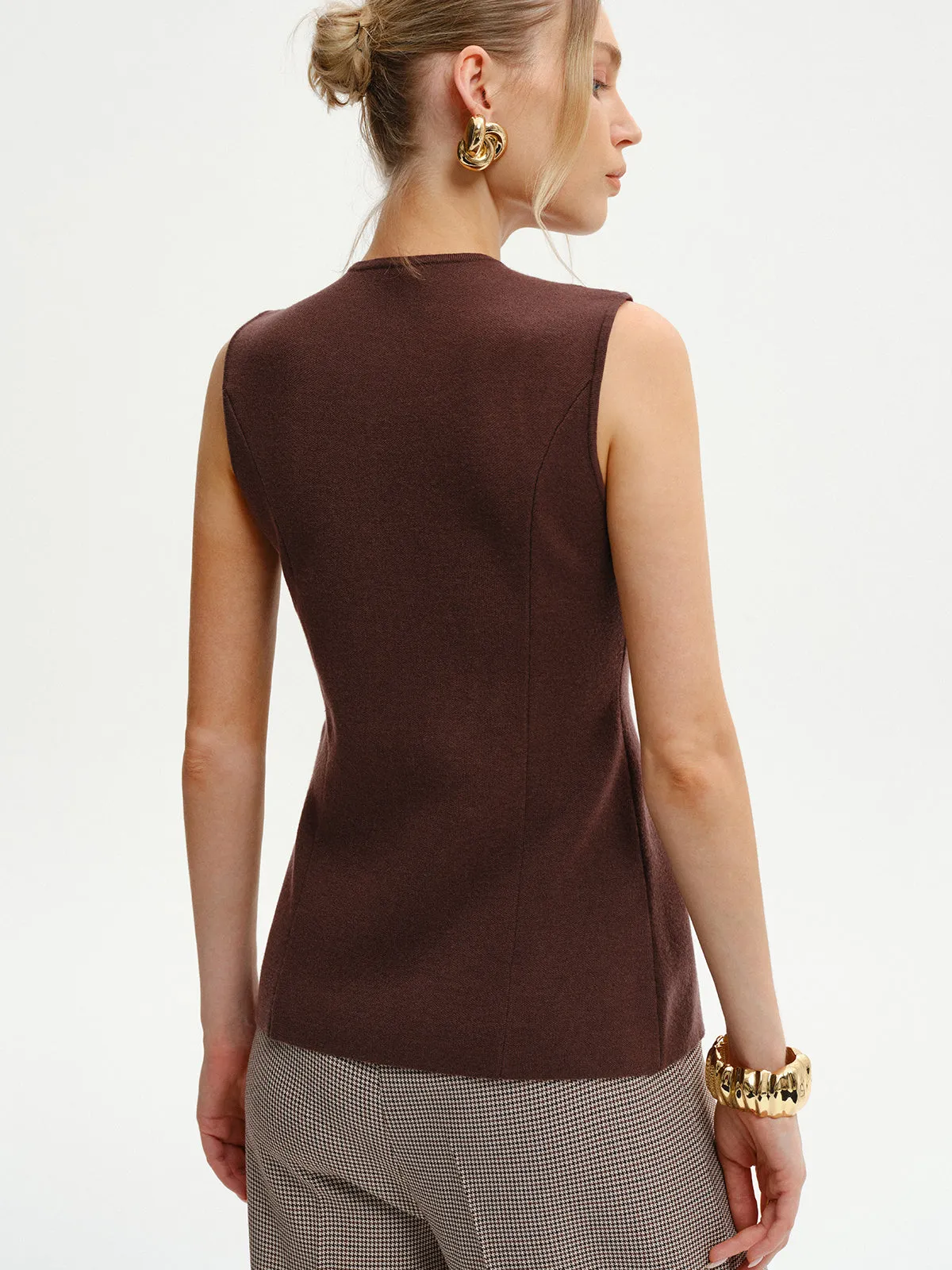 Wool-Blend Sleeveless Button Knit Cardigan sold by COMMENSE product image thumbnail 4