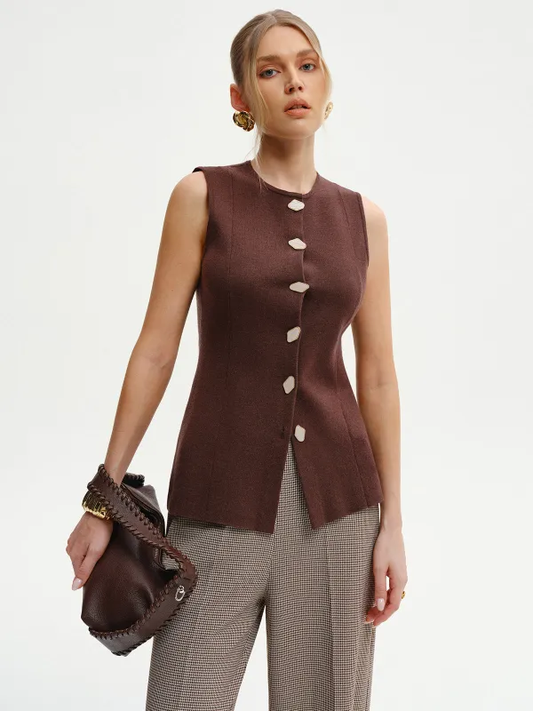 Wool-Blend Sleeveless Button Knit Cardigan sold by COMMENSE