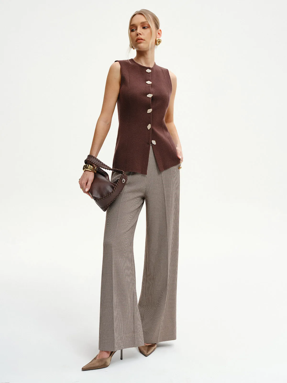 Wool-Blend Sleeveless Button Knit Cardigan sold by COMMENSE product image thumbnail 2