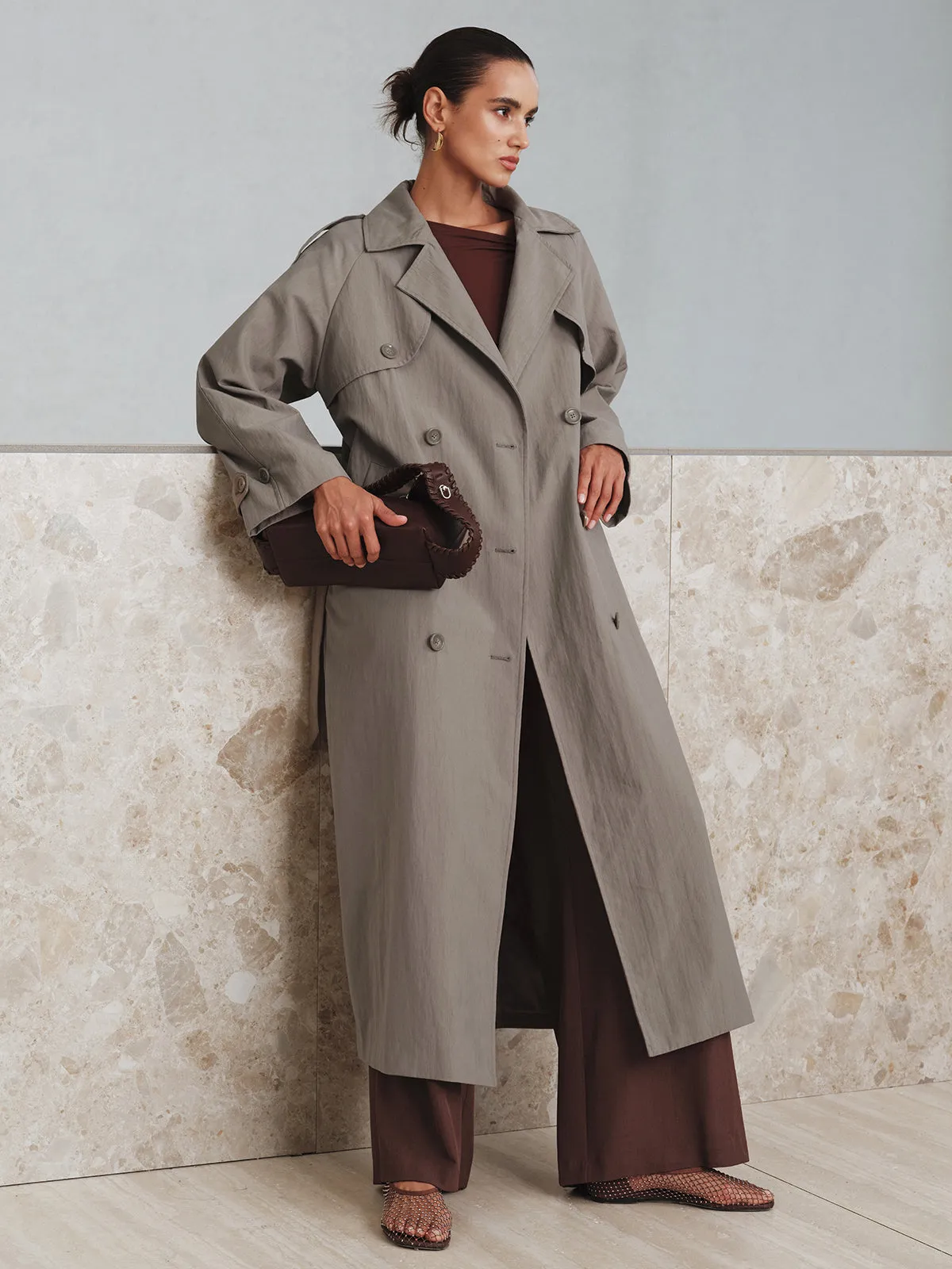 Cotton Oversize Long Trench Coat with Belt sold by COMMENSE