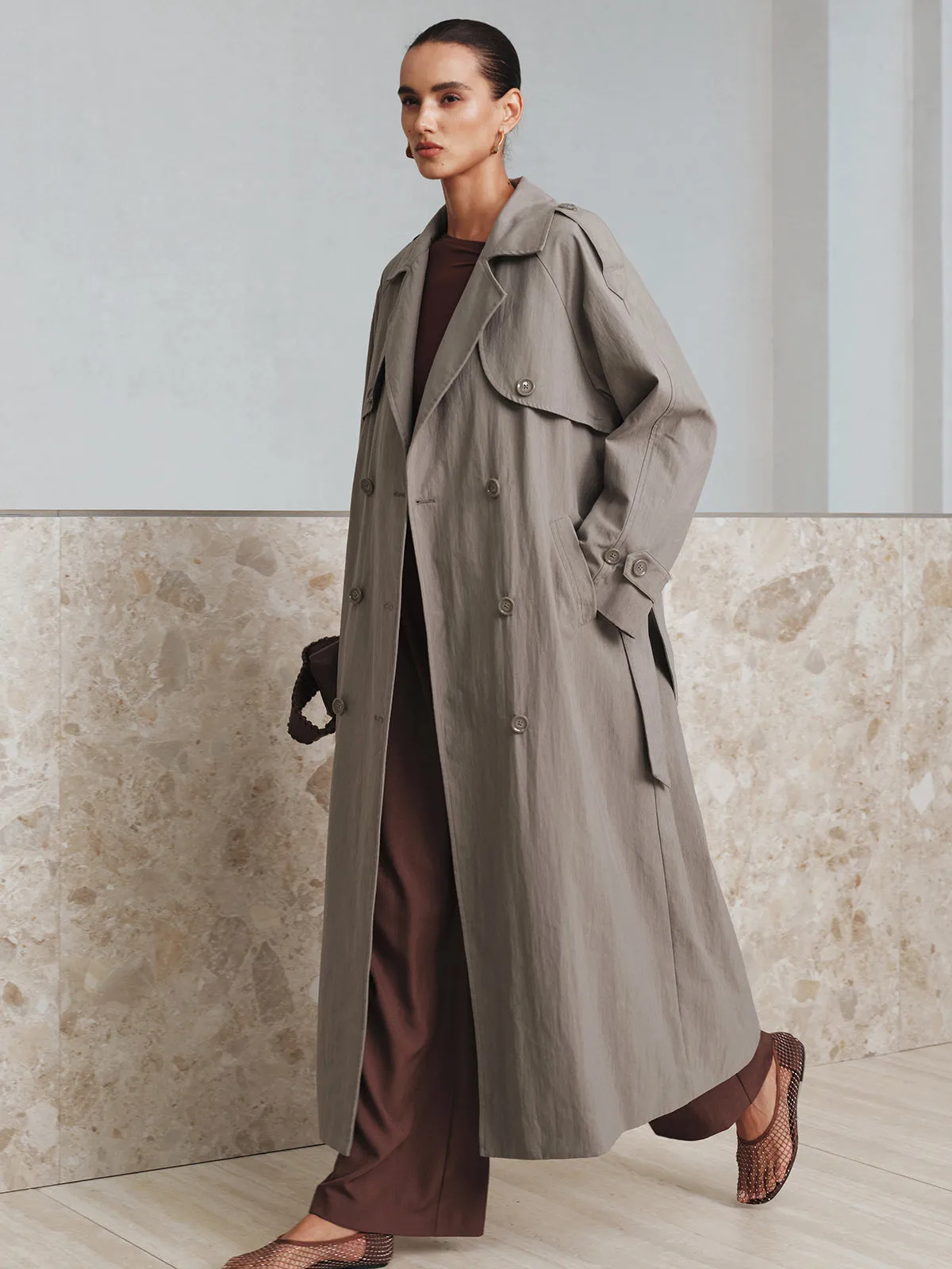 Cotton Oversize Long Trench Coat with Belt sold by COMMENSE product image thumbnail 3