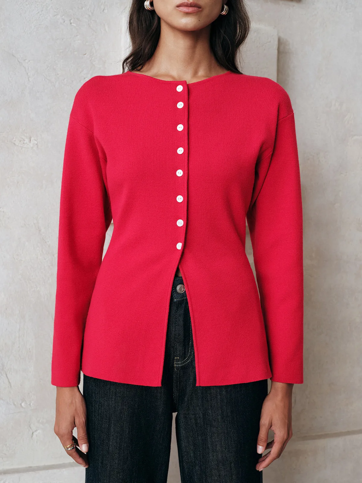 Button-Front Long Sleeve Knit Top sold by COMMENSE product image thumbnail 5