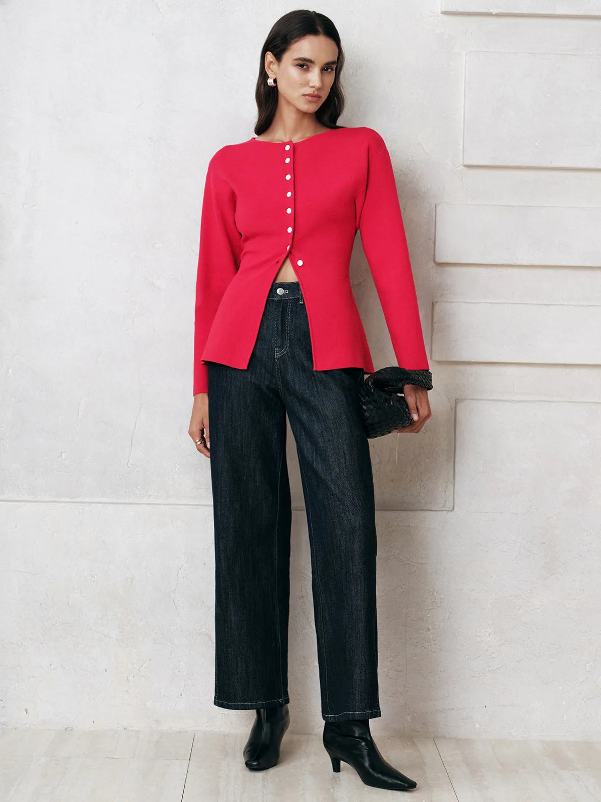 Button-Front Long Sleeve Knit Top sold by COMMENSE product image thumbnail 2