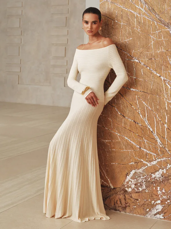 Off-Shoulder Textured Knit Maxi Dress sold by COMMENSE