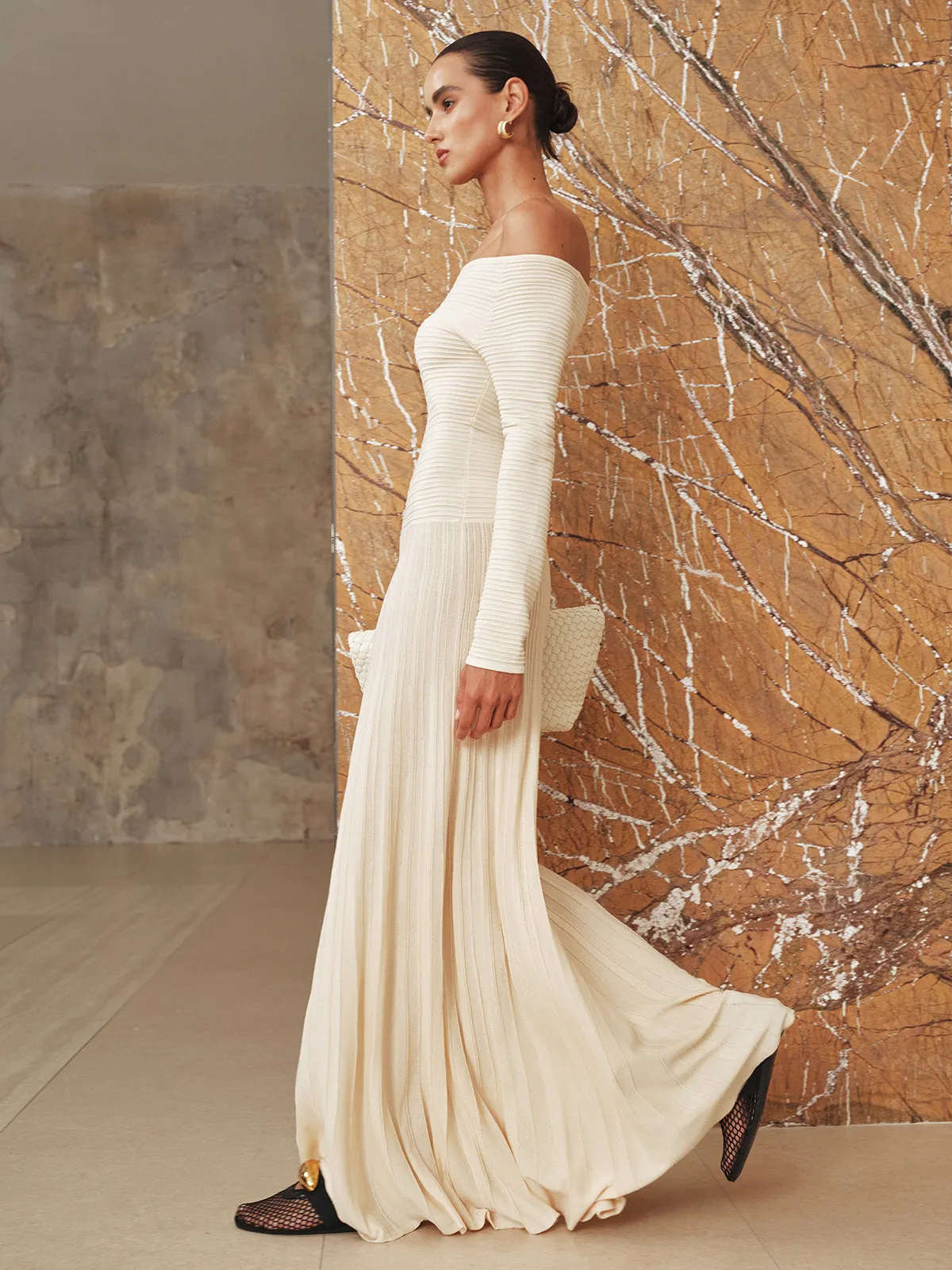 Off-Shoulder Textured Knit Maxi Dress sold by COMMENSE product image thumbnail 2