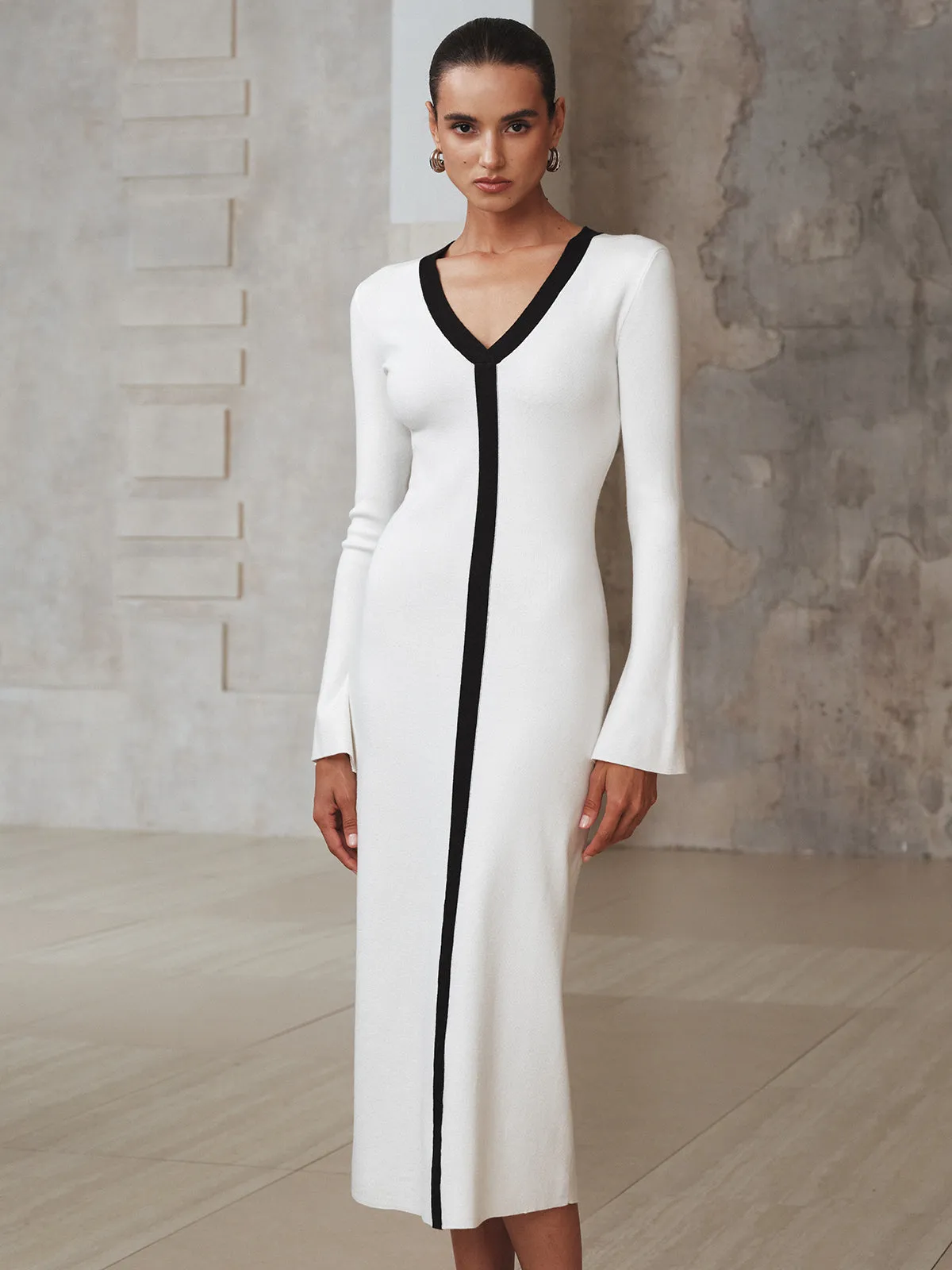 Contrast Trim Knit Maxi Dress sold by COMMENSE product image thumbnail 3