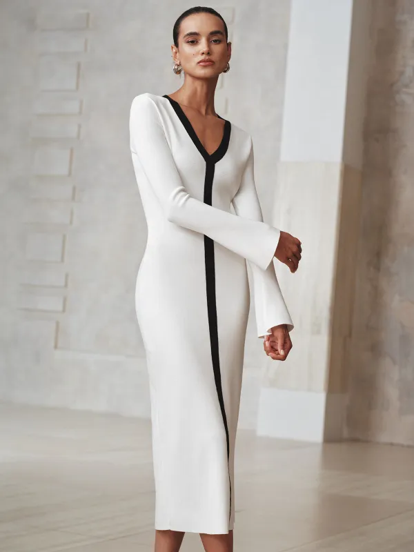Contrast Trim Knit Maxi Dress sold by COMMENSE