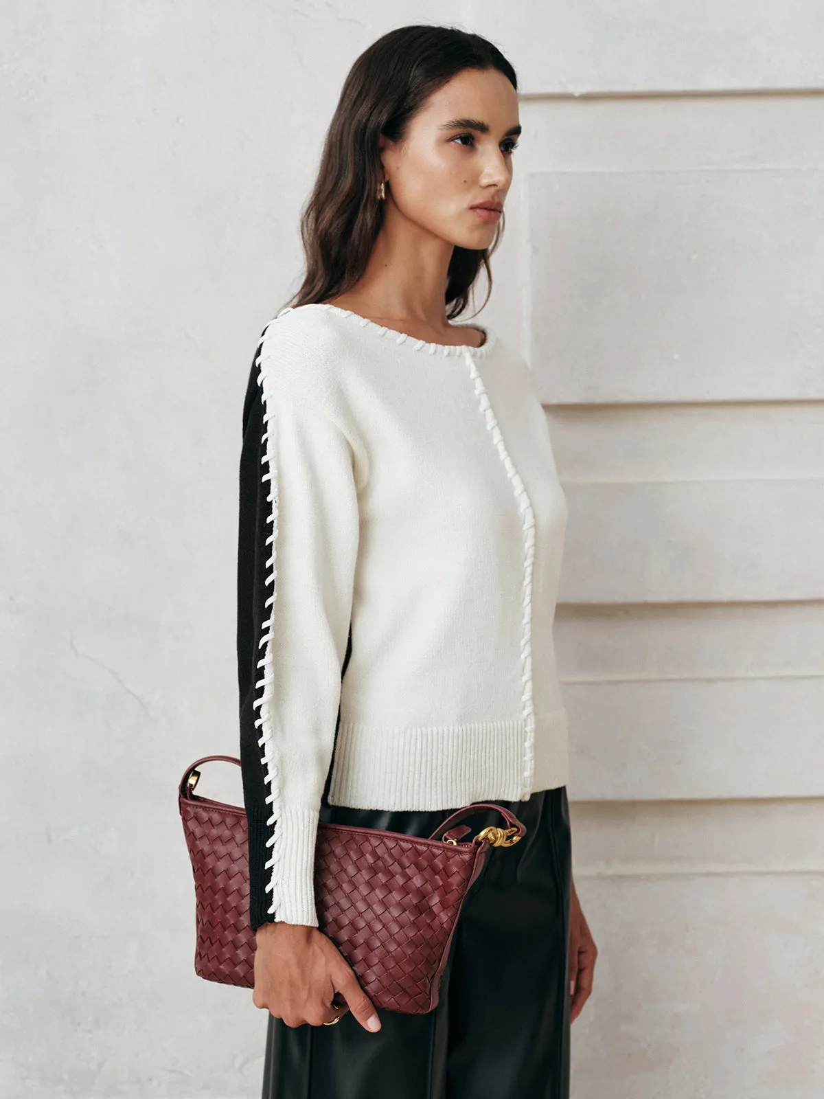 Contrast-Panel Stitch-Trim Knit Top sold by COMMENSE product image thumbnail 3