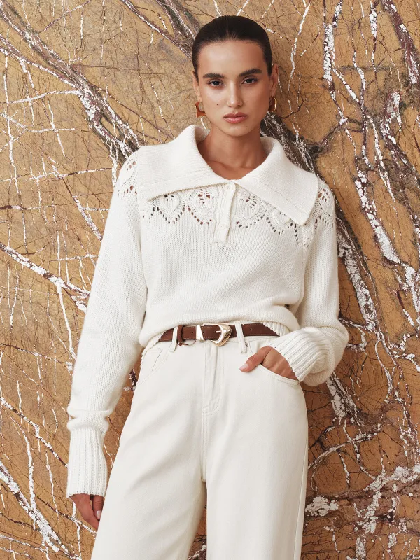 Eyelet Collared Knit Sweater sold by COMMENSE