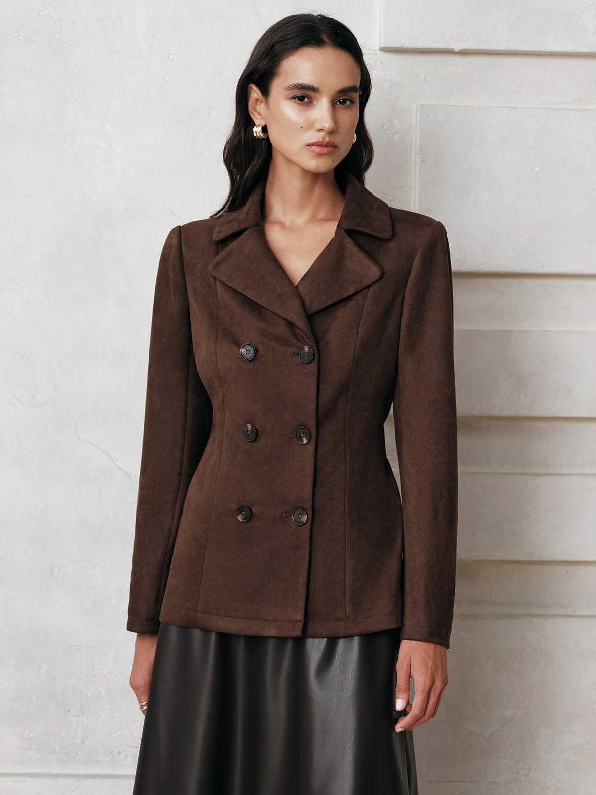 Belted Double-Breasted Suede Effect Jacket sold by COMMENSE product image thumbnail 5
