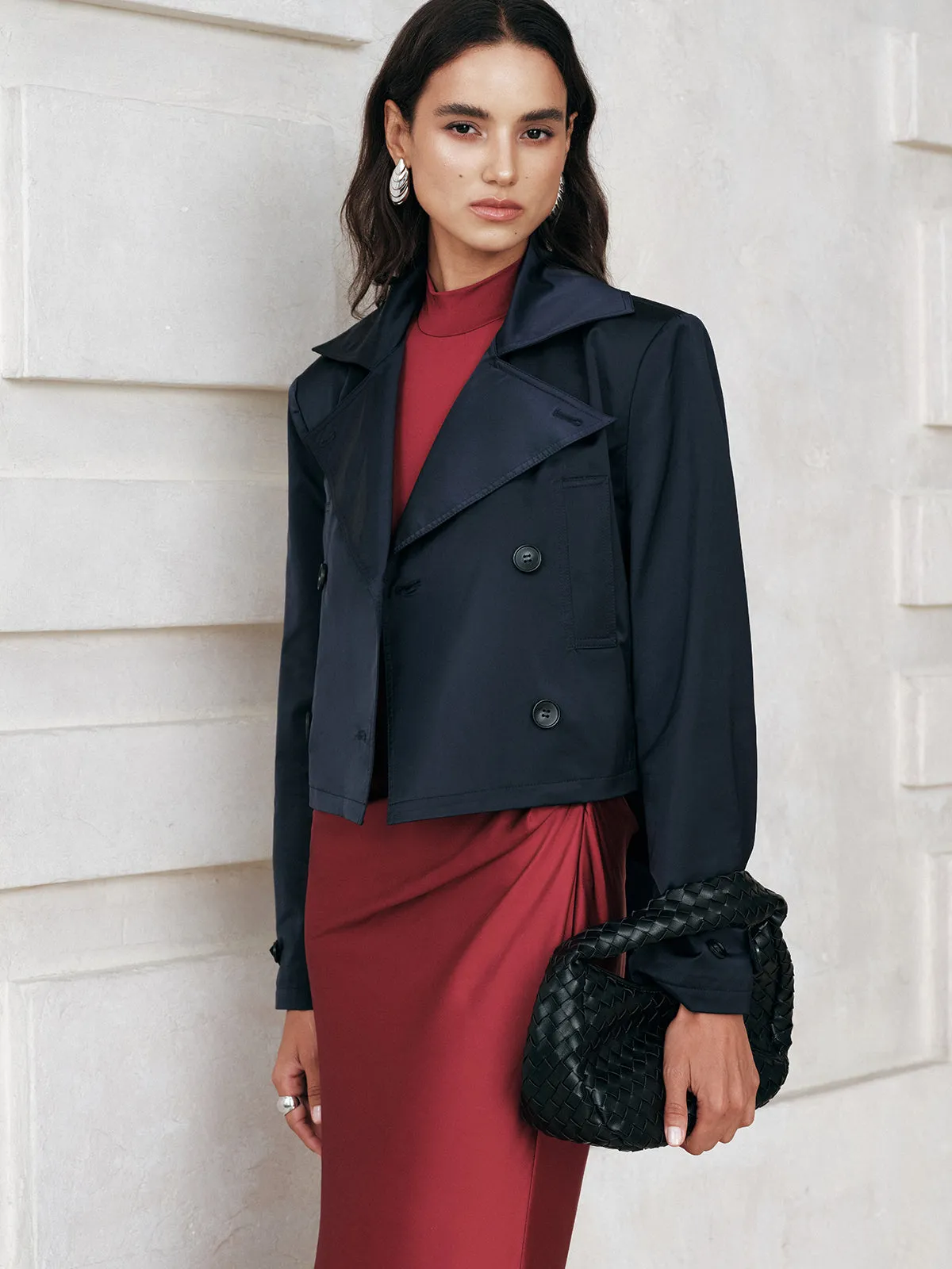 Belted Double-Breasted Cropped Trench Coat sold by COMMENSE product image thumbnail 2