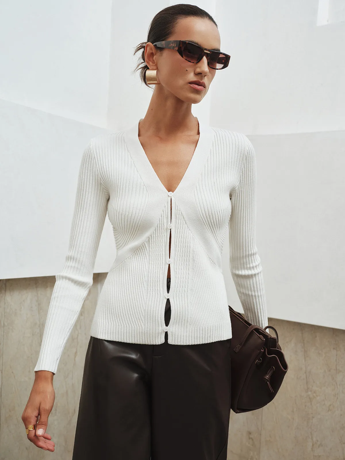 V-Neck Ribbed Knit Top sold by COMMENSE product image thumbnail 3