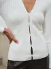 V-Neck Ribbed Knit Top sold by COMMENSE