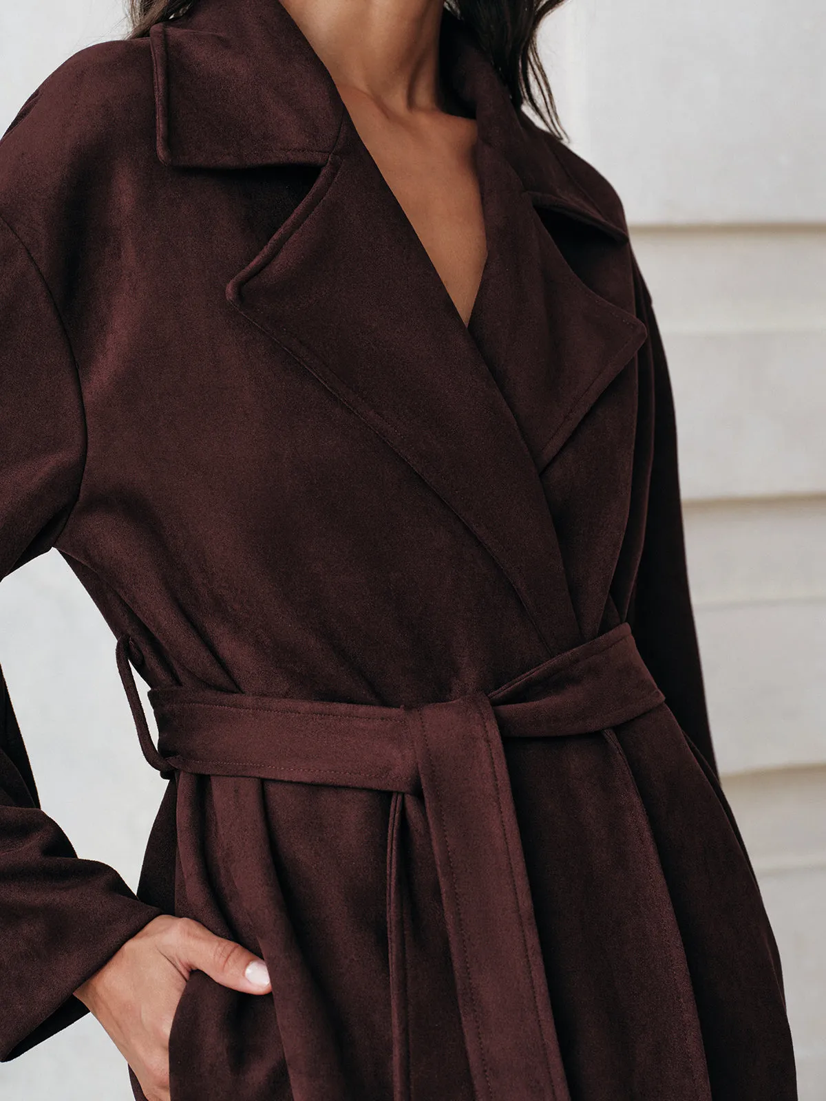 Suede Effect Belted Long Trench Coat sold by COMMENSE product image thumbnail 5