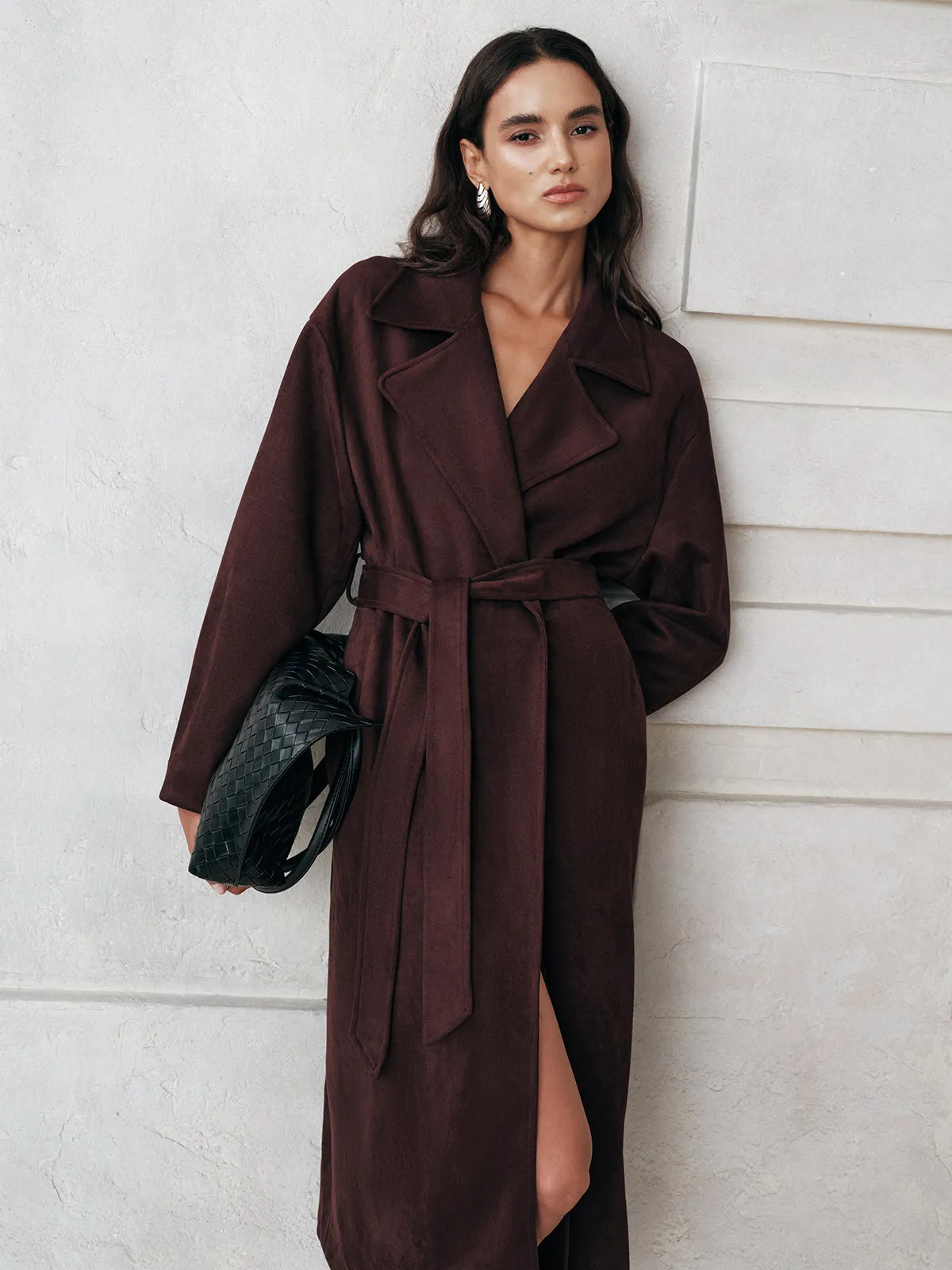 Suede Effect Belted Long Trench Coat sold by COMMENSE product image thumbnail 4