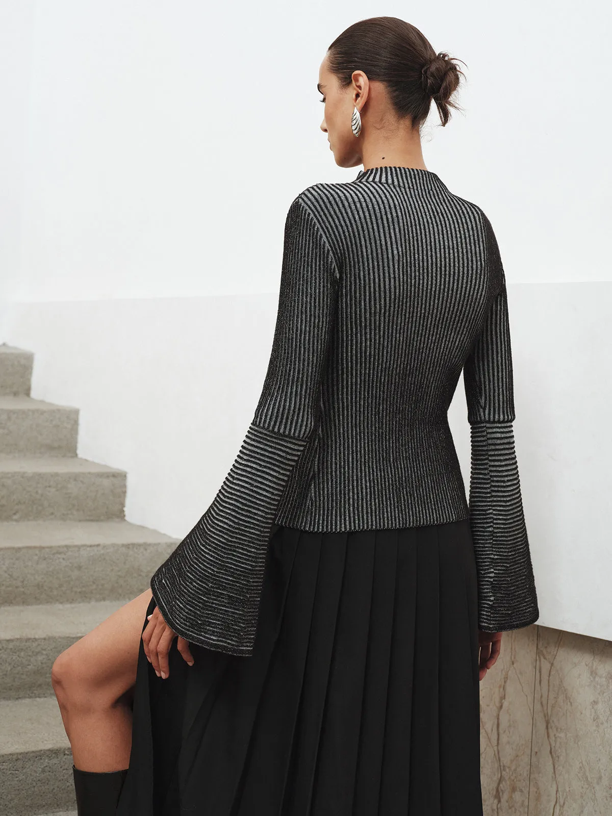 Flared Sleeve Striped Mock Neck Sweater sold by COMMENSE product image thumbnail 5