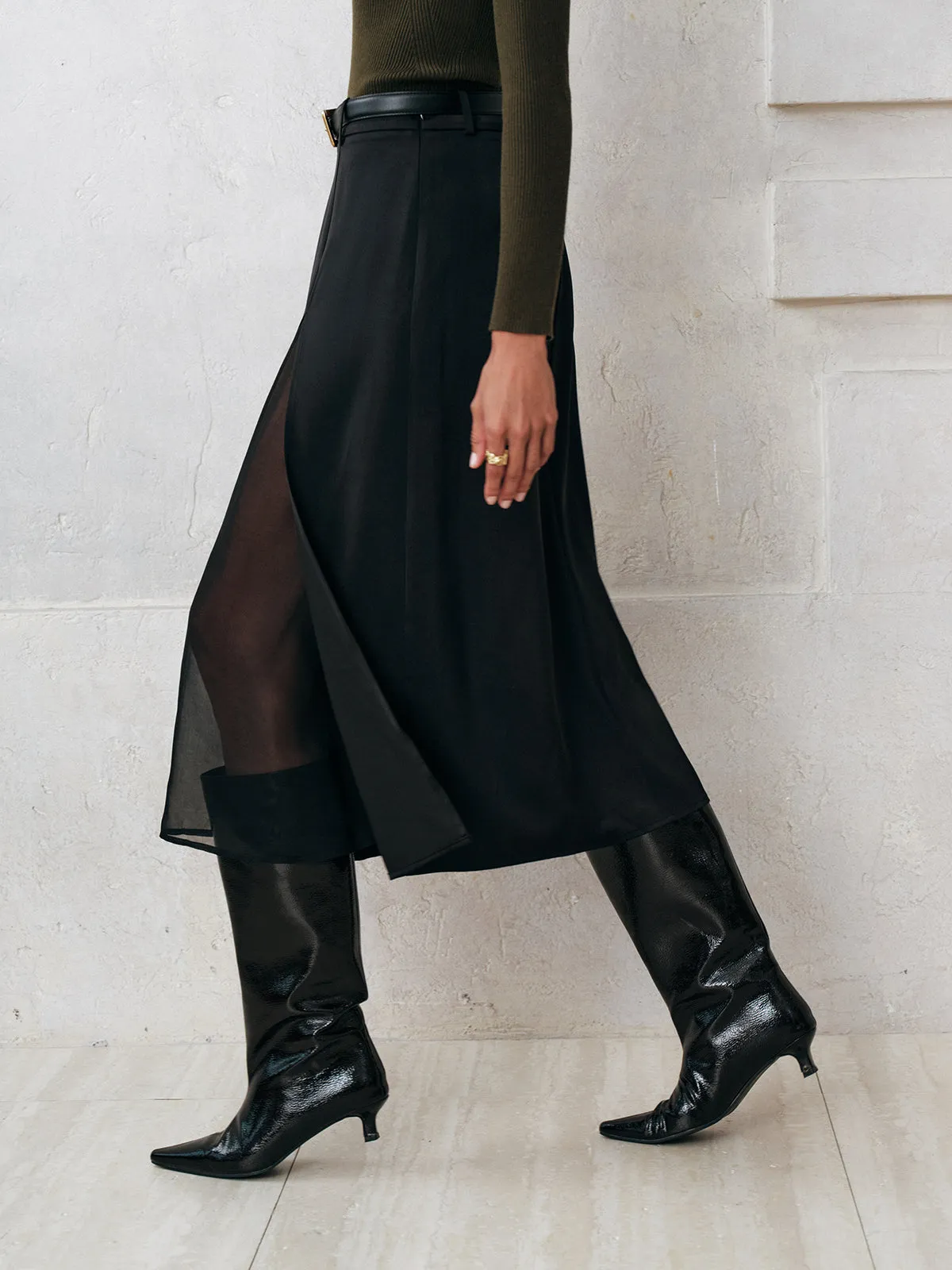 Sheer Slit Midi Skirt without Belt sold by COMMENSE product image thumbnail 5