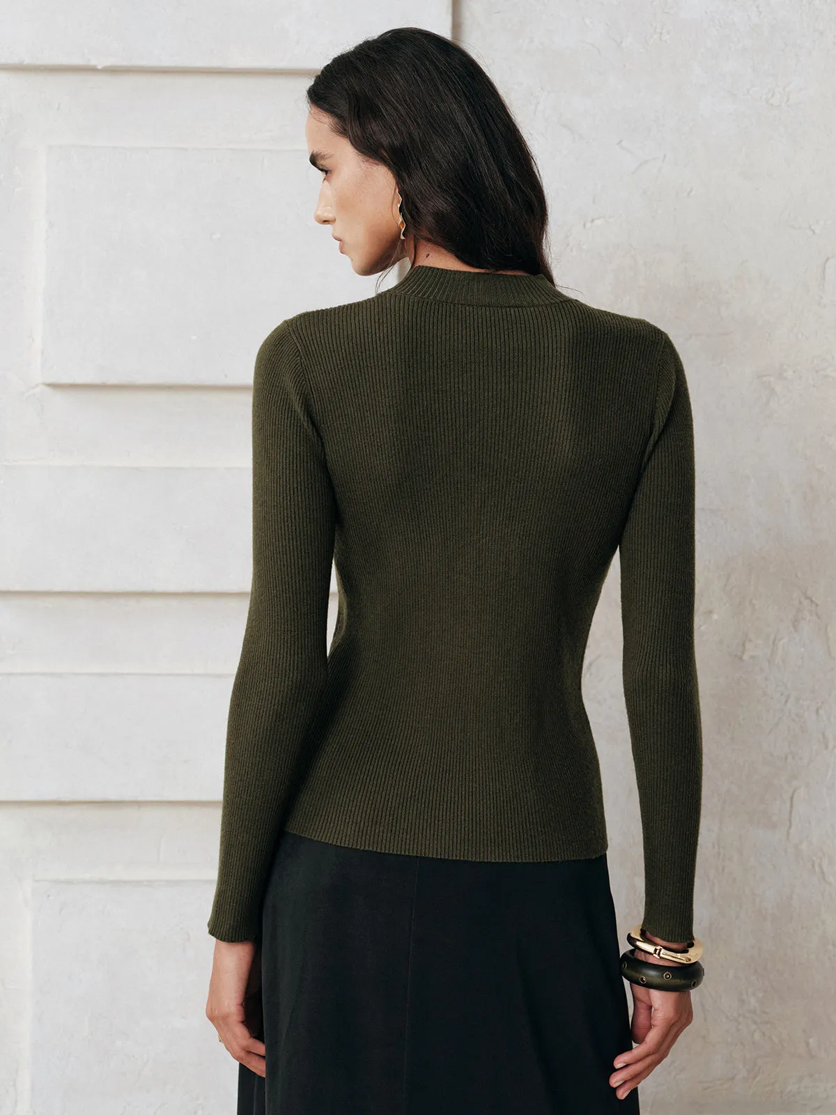 Sheer Lace Panel Mock Neck Sweater sold by COMMENSE product image thumbnail 4