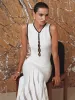 Contrast Trim Sheer Panel Knit Maxi Dress sold by COMMENSE