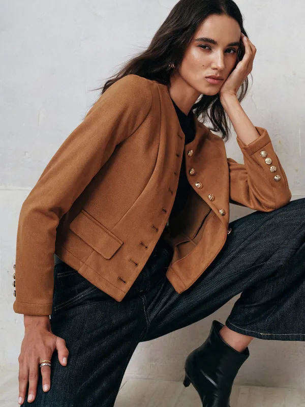 Metal Button Suede Jacket sold by COMMENSE