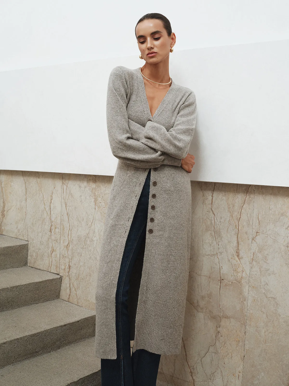 Button-Front Longline Knit Outerwear sold by COMMENSE product image thumbnail 2