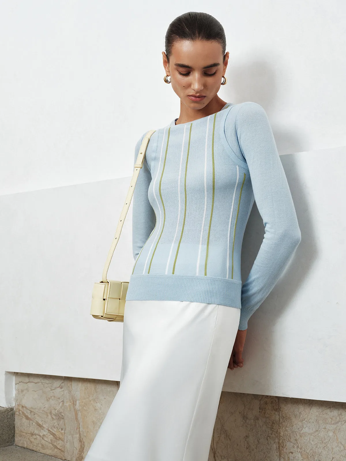 Color Block Striped Crew Neck Knit Top sold by COMMENSE product image thumbnail 4