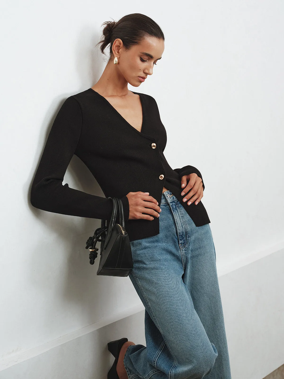 Asymmetric Buttoned Knit Cardigan sold by COMMENSE product image thumbnail 5