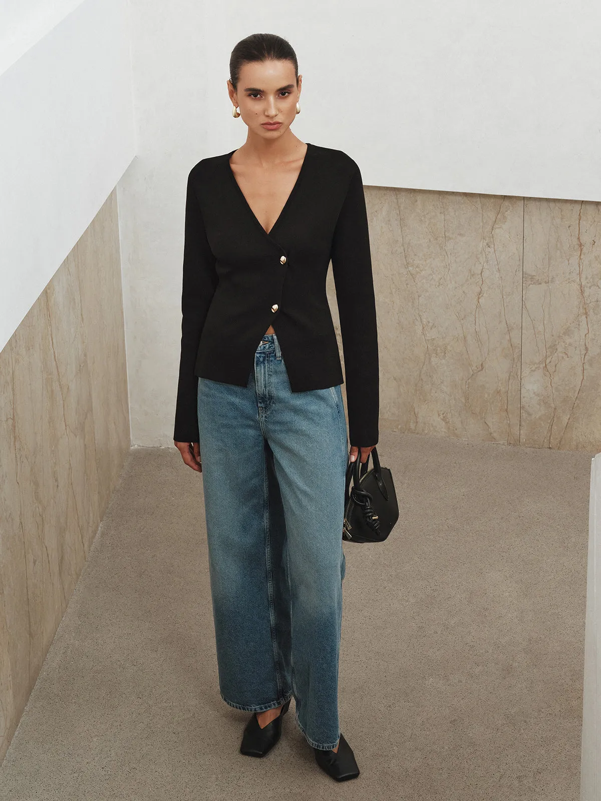 Asymmetric Buttoned Knit Cardigan sold by COMMENSE product image thumbnail 4