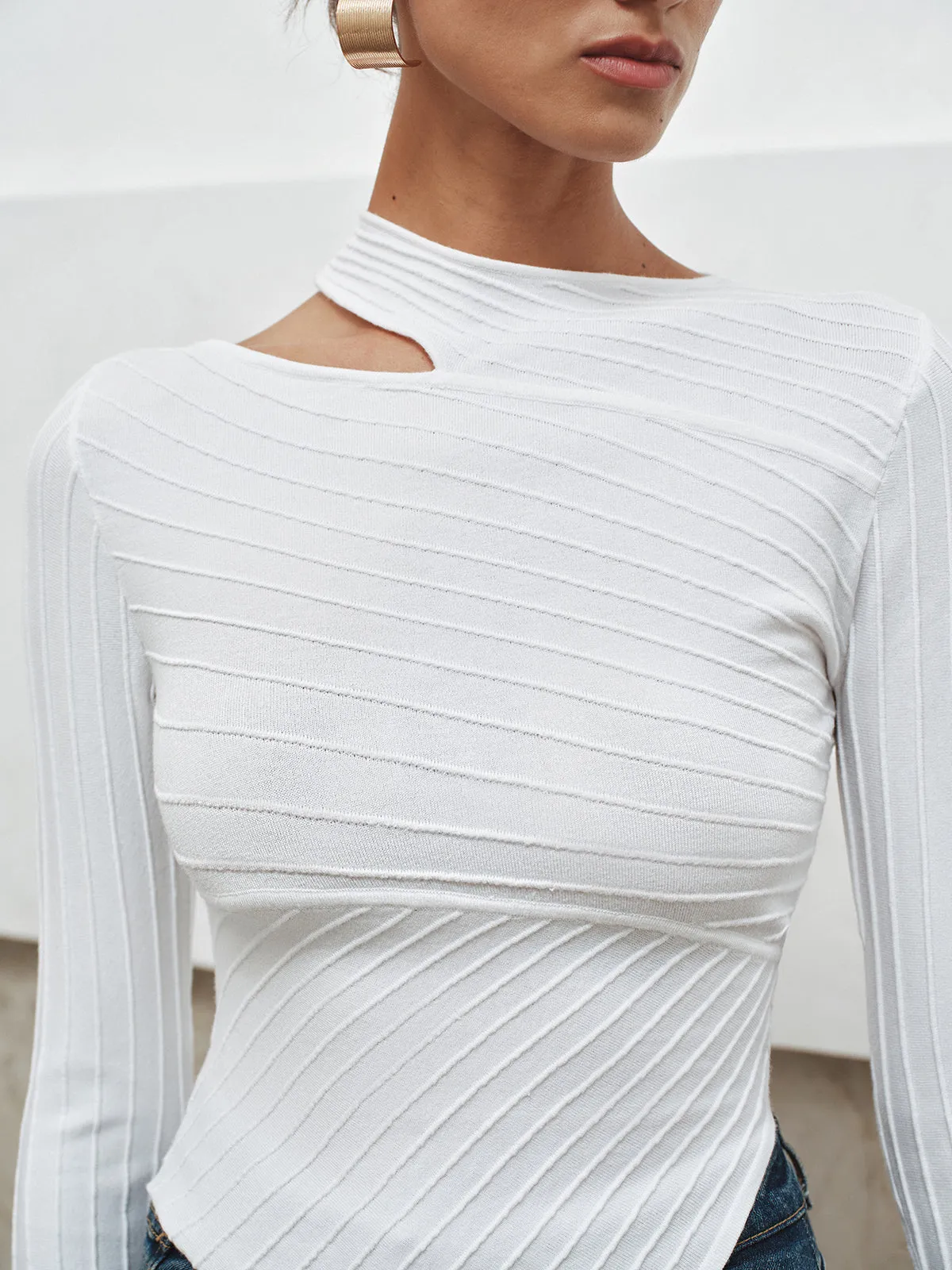 Asymmetric Cut-Out Textured Knit Top sold by COMMENSE product image thumbnail 2