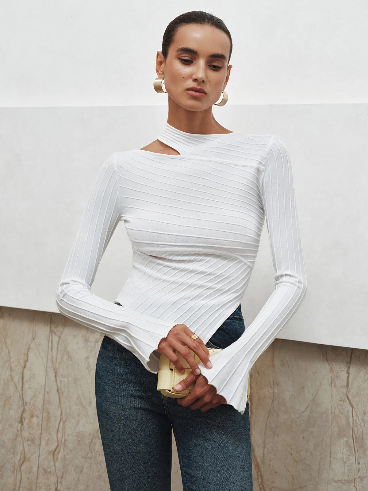 Asymmetric Cut-Out Textured Knit Top sold by COMMENSE product image thumbnail 3
