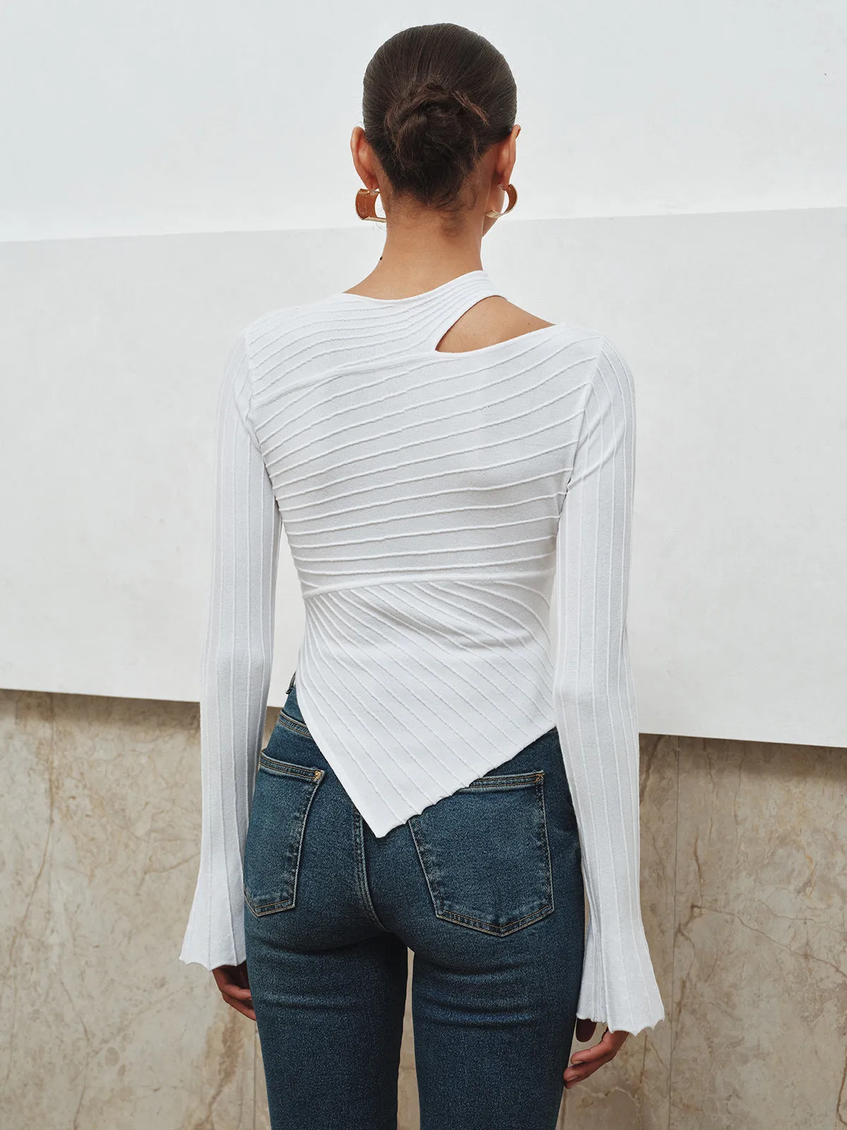 Asymmetric Cut-Out Textured Knit Top sold by COMMENSE product image thumbnail 4